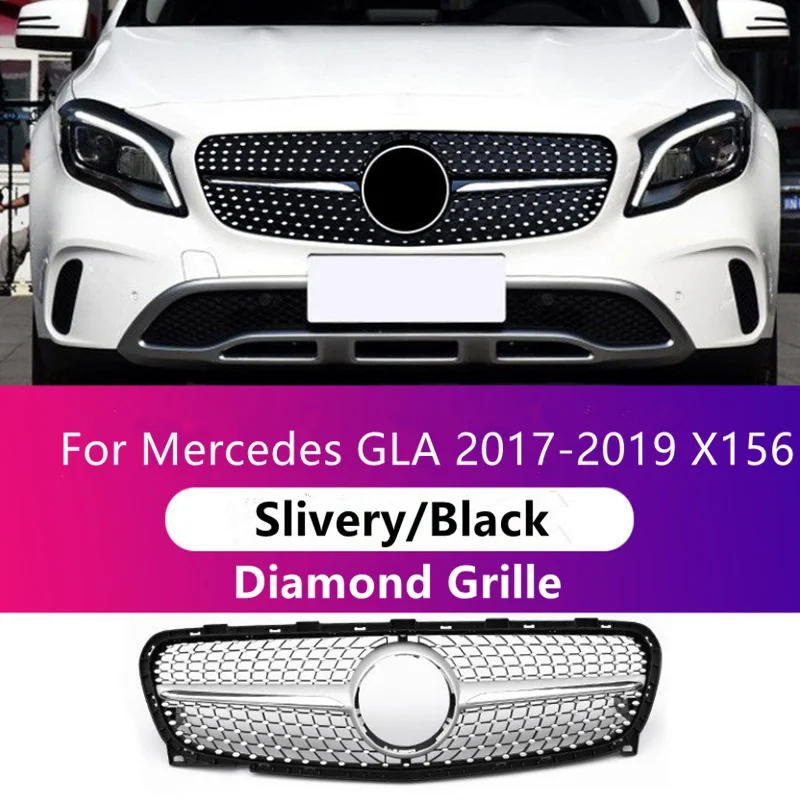 

Front Bumper Grille Hood Grill for Mercedes X156 GLA Upgrade Diamond Racing Grille Center Grille 2017 2018 2019