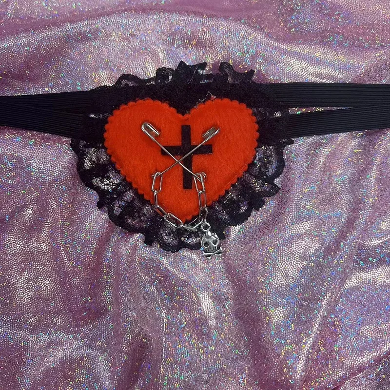 Gothic Lolita Red Heart Lace Cross Chain Eyepatch Cosplay Eye Patch Accessories