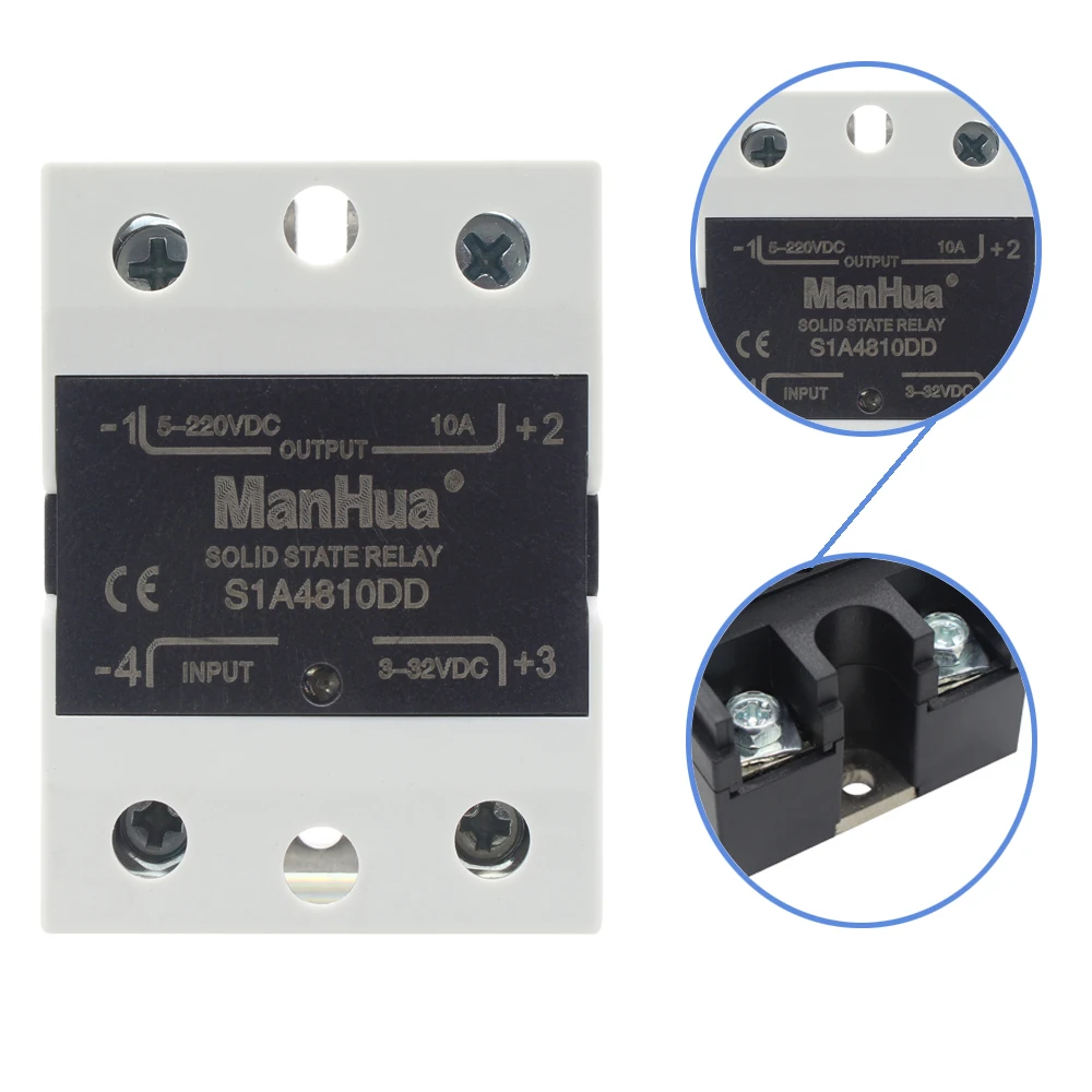 

Модель реле ManHua SSR 10A/25A/40A/60A 3-32 В постоянного тока Вход 5-220 В постоянного тока Выход Однофазный модуль твердотельного реле постоянного тока в постоянный SSR