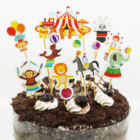 11pcs/set Circus Cake Topper Cake Decorating Tools for Kids Birthday Party Cards with Sticks Baking Accessories Baby Shower