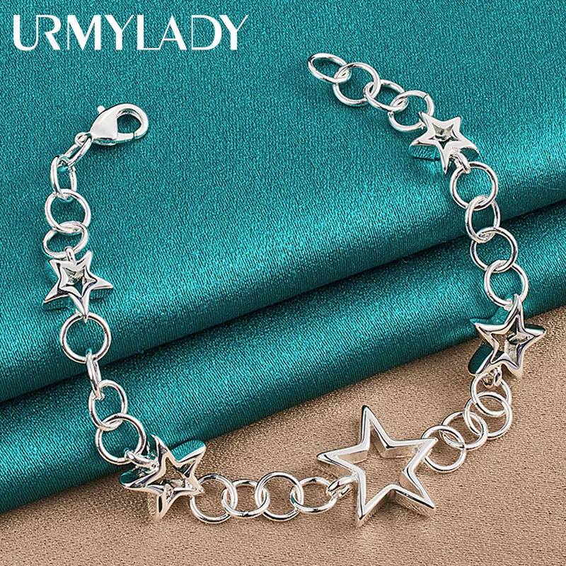 

URMYLADY 925 Sterling Silver Five Pointed Star Chain Bracelet For Woman Wedding Party Fashion Jewelry