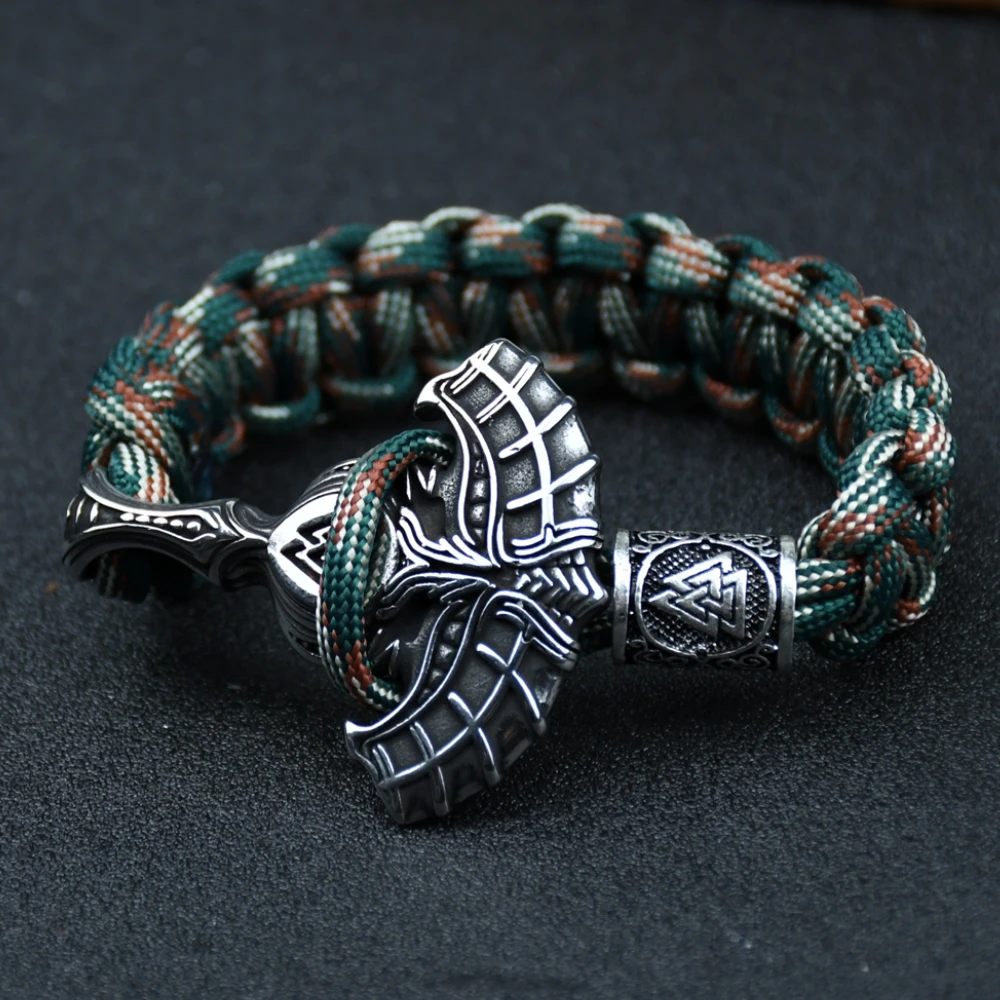 Stainless steel Thor Hammer Mjolnir Viking Bracelet Nordic Runes Bead Valknut Vegvisir Women Cuff Wristband Bangles Dropshipping