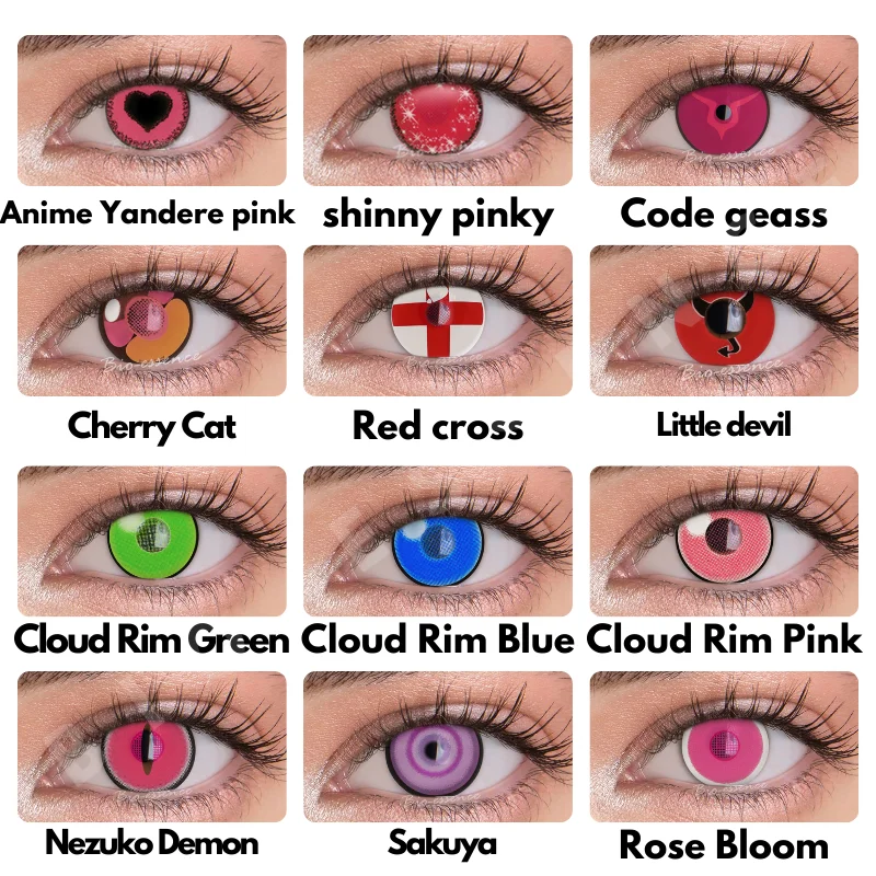 1Pair 1Year Use Pink Lenses Anime Colored Eye Contacts for Cosplay Makeup Colored Contacts Non Prescription Eye Lens With Color
