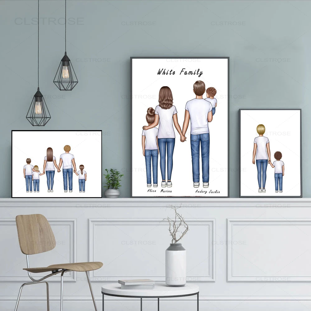 Family Photo Custom Poster Father Mother Son Daughter Canvas Painting Wall Pictures Home Decor(Please Read Detailed Description)