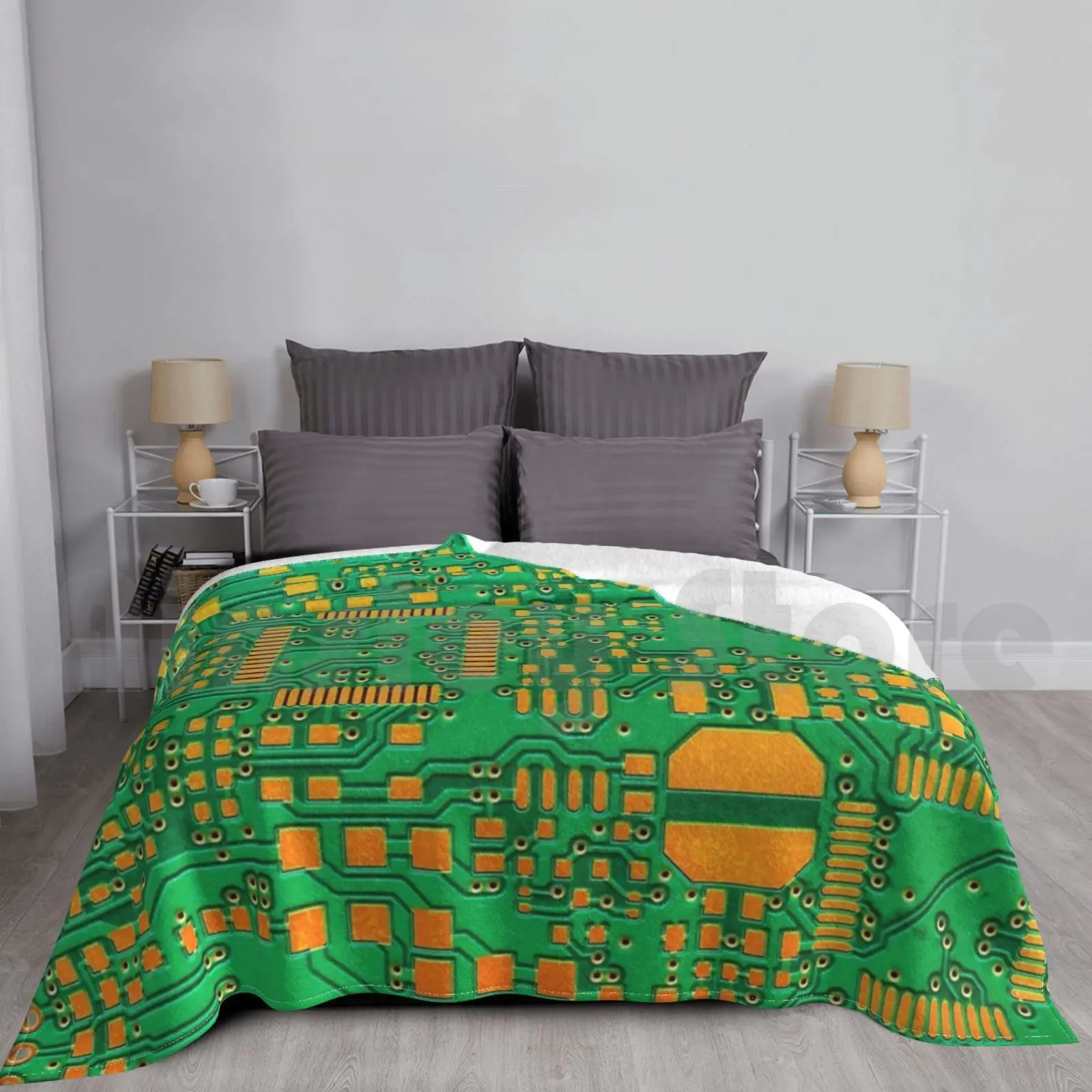 Green Electronic Circuit Board Blanket For Sofa Bed Travel Green Board Chip Circuit Closeup Component Computer