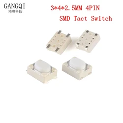 100PCS/LOT 3*4*2.5mm SMD Tact Switch 4 Pin Touch Micro Switch Push Button Switches 3x4x2.5H White Button Car Remote Key Button B