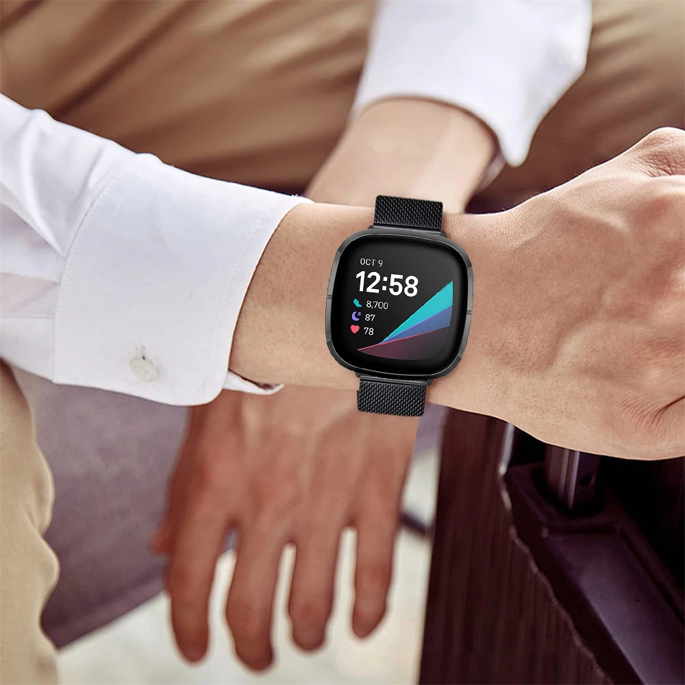 Ремешок Essidi с Миланской застежкой-бабочкой для Fitbit Versa 3 2 1 Versa Lite, сетчатый Браслет из нержавеющей стали для часов Fitbit Sense