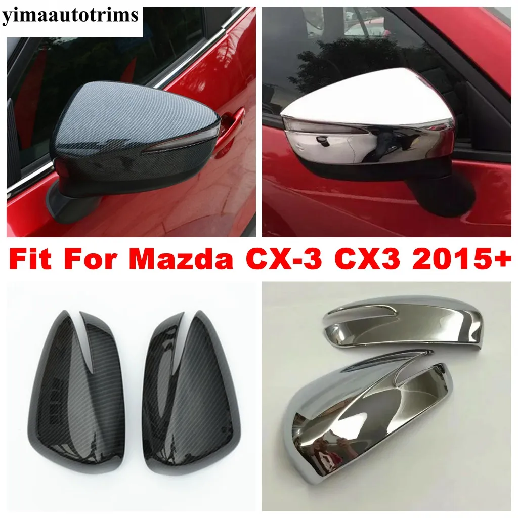 

Car Rear View Side Mirror Case Cover Trim For Mazda CX-3 CX3 2015 - 2021 ABS Chrome / Carbon Fiber Look Accessories Exterior Kit