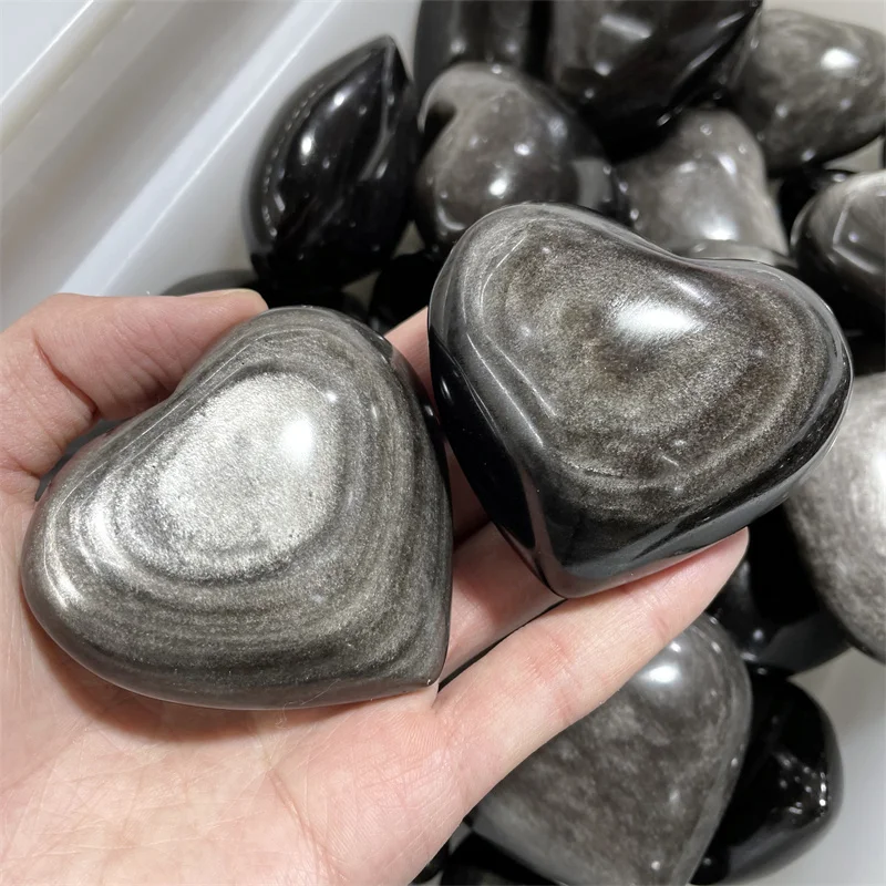 1000g Natural Quartz Crystal Silver Obsidian Heart Shaped Healing Chakra Quartz Healing Crystal Home Decoration Gift