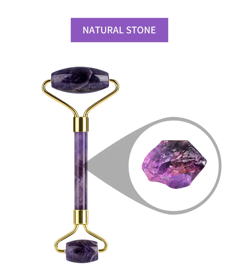 Natural Amethyst RollerJade Set Real Jade Gouache Scraper Jade Massager Gua Sha Board Facial Massager Face Horn Massages Roller