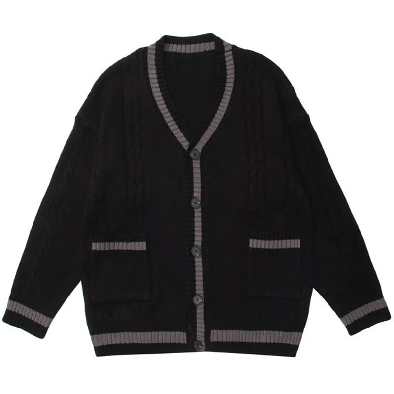 Vintage Spliced Color Cardigan Knitted Sweater Men Harajuku Hip Hop Streetwear Loose Woman Casual Return Cardigan Sweater Coats