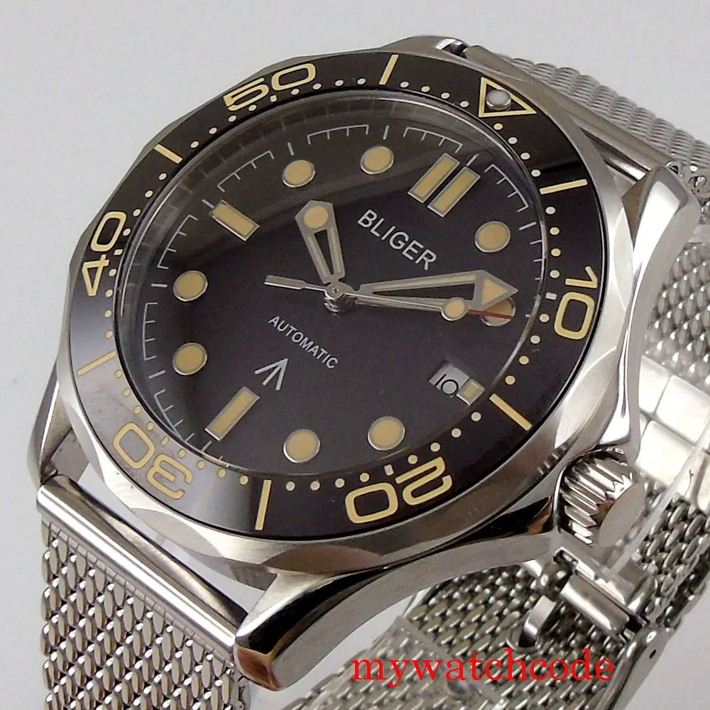 BLIGER – montre-bracelet automatique pour hommes, 41mm, NH35 MIYOTA 8215, verre de saphir, indicateur de Date, bracelet en acier inoxydable