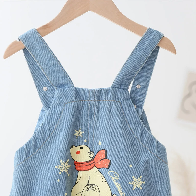 DIIMUU Spring Autumn Pants Baby Boys Girls Overalls Denim Romper Long Trousers Casual Animal Print Infants Boy Dungarees Jeans