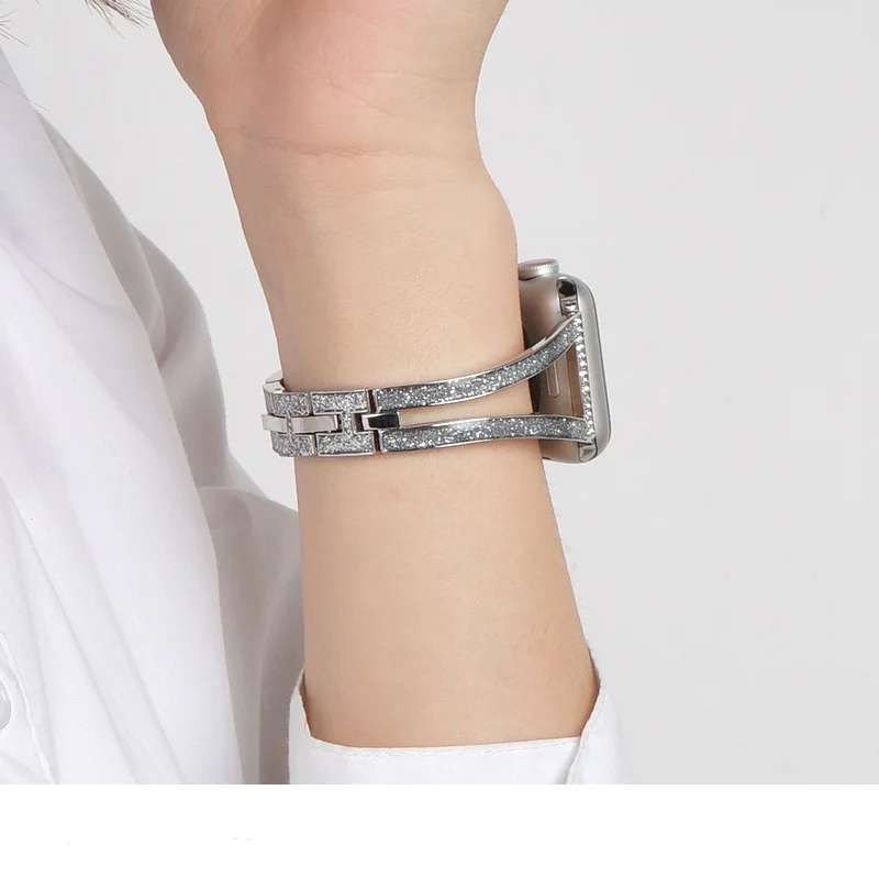 Metal+diamond strap Compatible with Apple watch 7 6 5 4 SE 44mm 40mm Comfortable metal bracelet strap for iwatch 3 2 1 42mm 38mm