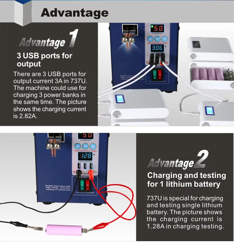 SUNKKO 737U شاشة رقمية مزدوجة نبض بقعة لحام LED الإضاءة USB شحن يده آلة لحام ل 18650 بطارية