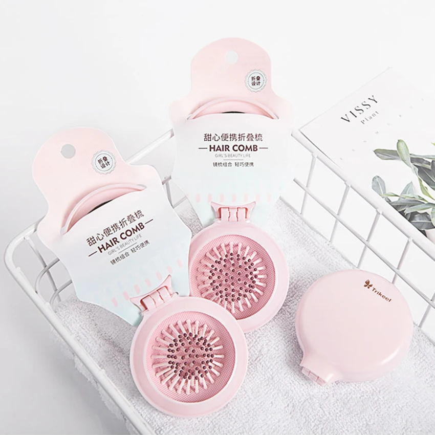 1 قطعة مشط للطي المحمولة الإبداعية وسادة هوائية مستديرة تدليك أمشاط ، سيدة النساء DIY بها بنفسك تصفيف الشعر مرآة مشط أدوات ماكياج