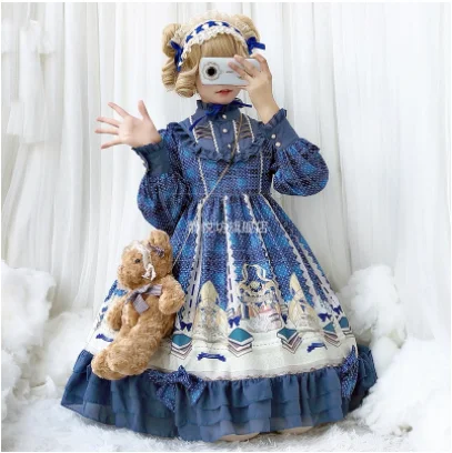 Vestido kawaii gótico lolita op loli, vestido vintage de lolita, con soporte falbala y lazo, estampado victoriano