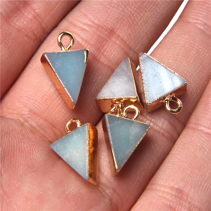 Natural Amazonite Stone Necklace Pendant Accessories Fashion Jewelry New Style Woman Triangle Crystal Necklace Charms 2PCS/lot