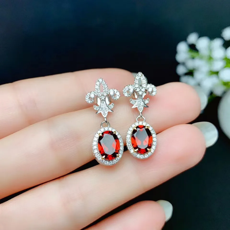 New Arrival Real Natural Garnet gemstone earrings S925 silver earrings women fashion earrings New year gift