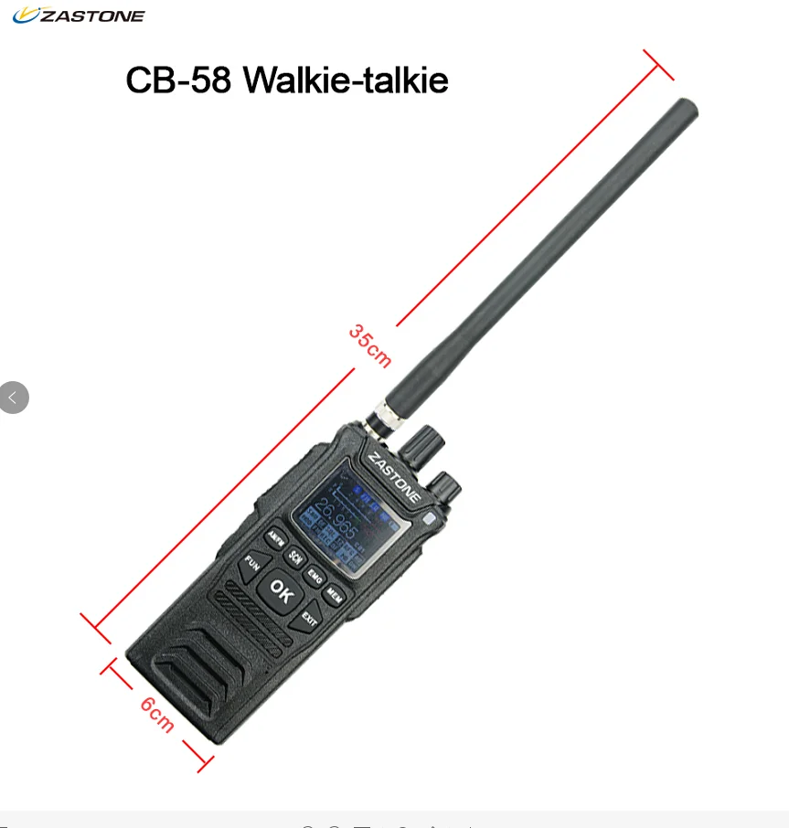 Imagem -05 - Zastone Handheld Walkie Talkie fm am Mode Radio Cb58 4w 26.965 a 27.405mhz Cb-58