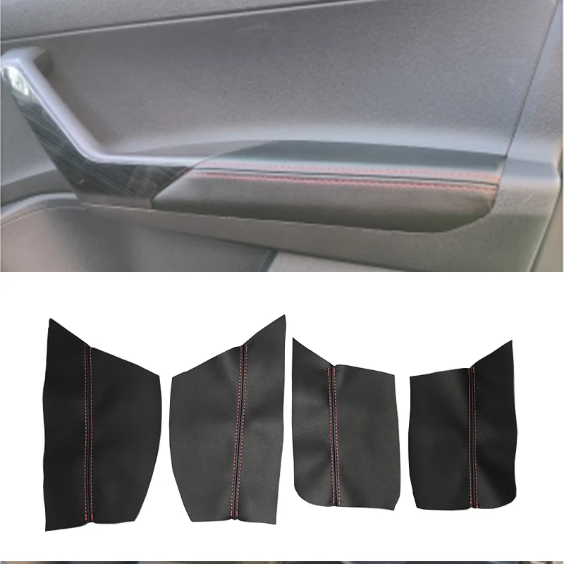 Soft Leather Door Armrest Cover For VW Polo MK6 2019 Car-styling Door Armrest Panel Skin Cover Trim