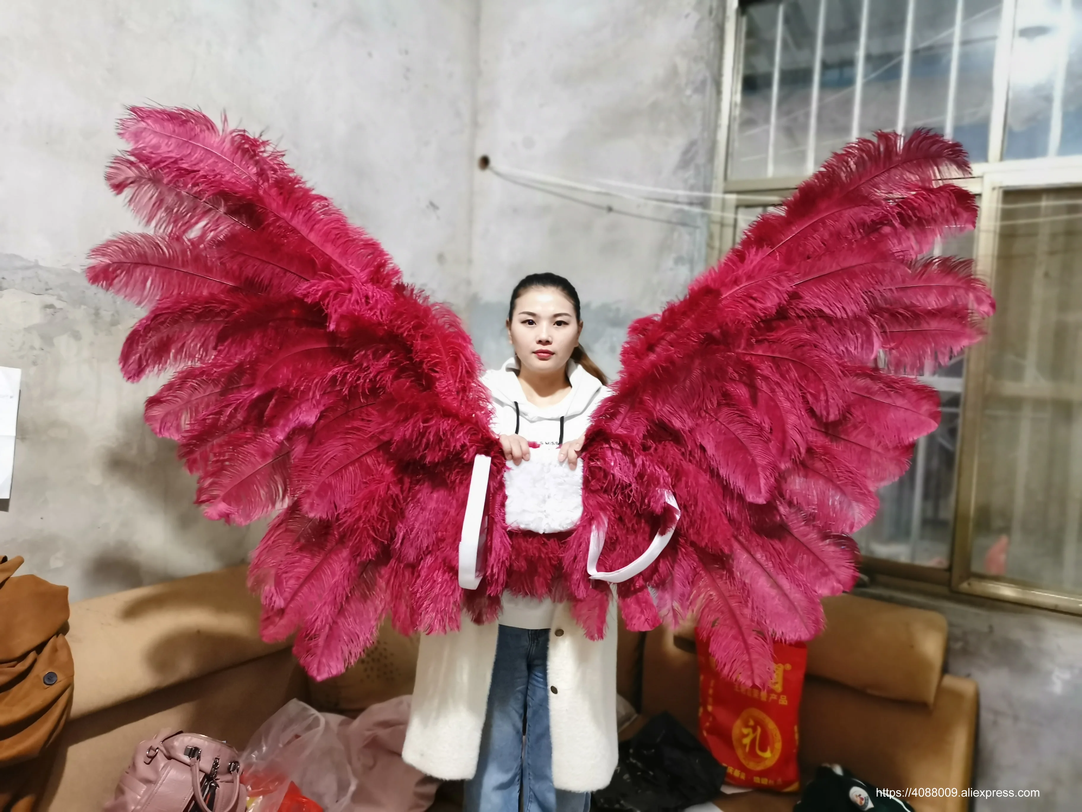 High quality burgundy white black Ostrich feather handicafts large Angel wings Excellent shooting props