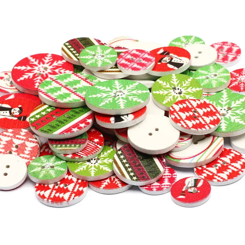 50pcs 15/20/25mm Christmas Wooden Buttons Round Painted Sewing Button For Clothing Decoration Scrapbook Diy Sewing Accessories