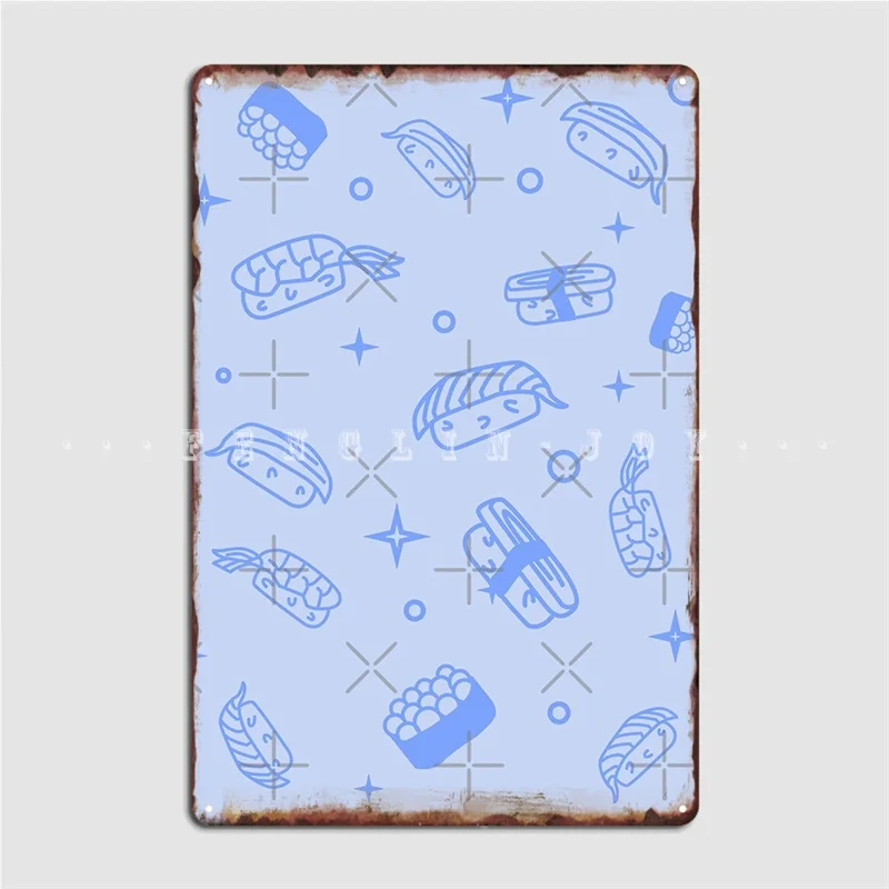 Nigiri Sushi Roll Japanese Food Outline Blue Pattern Metal Sign Club Pub Garage Customize Garage Decoration Tin Sign Poster