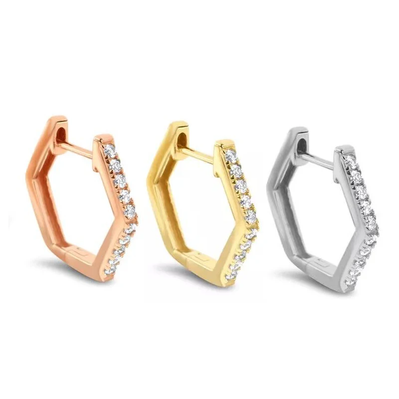 Guarantee 925 Sterling Silver Minimal Jewelry Hexagon Mini Small Huggie Hoop Earring Geometric Simple Jewelry