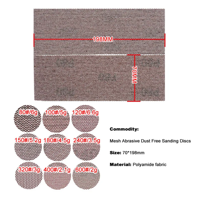 70*198Mm Lưới Nhám Không Bám Bụi Chà Nhám Đĩa Ga Móc Vòng Chống Tắc Khô Đánh Bóng 80-1000 Nhám
