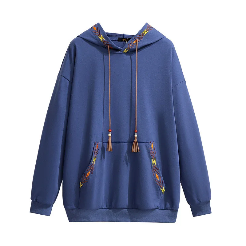 Sudadera con capucha holgada y bordado para mujer, suéter de manga larga, Top informal de talla grande 150Kg, 157cm, 6XL, 7XL, 8XL, 9XL, 10XL