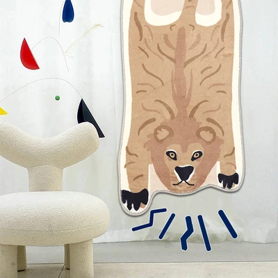 Korean Style Tiger and Bear Decorative Floor Mat, Animal Carpet, Living Room, Bedroom, Home, Non-Slip