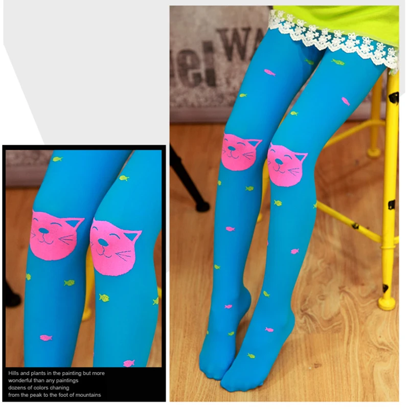 Autumn New High Quality Children Girls Tights Velvet Candy Colors Cute Cat Fish Stocking Baby Kids Pantyhose Long Socks Freeship