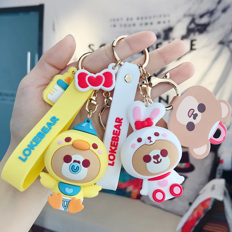 Cartoon Gummy Animal Bear Key Chain Dinosaur Rabbit Duck Hamster Trend Cute Doll Car Key Chain Bag Pendant Keychain for Girls