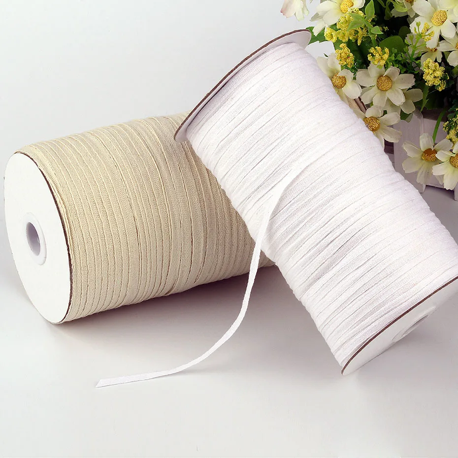 5mm/7mm Width Cotton Ribbon Tape 220/280/300 Meters Webbing Strap Garment Sewing Accessories White/Beige/Black For Bag Clothing