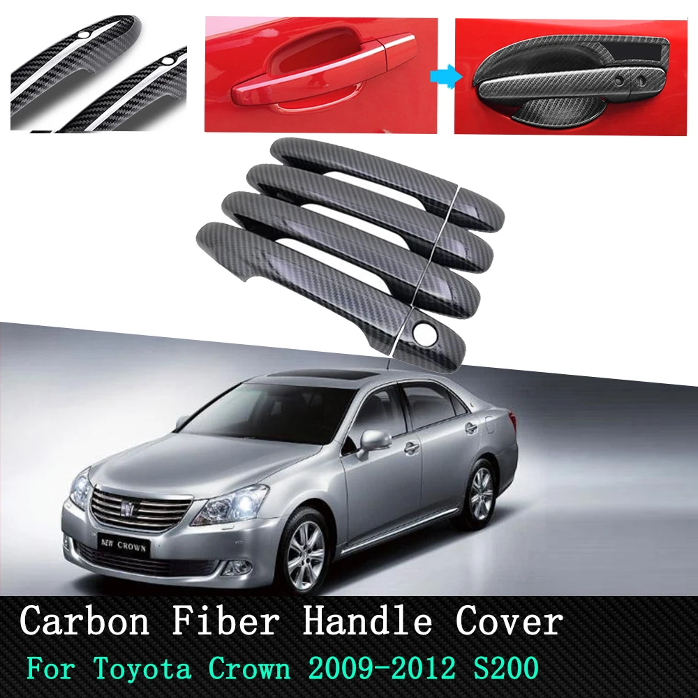 Car exterior stickers Luxurious Chrome Black Carbon Fiber Door Handle Cover for Toyota Crown S200 2009 2010 2011 2012 Accessorie