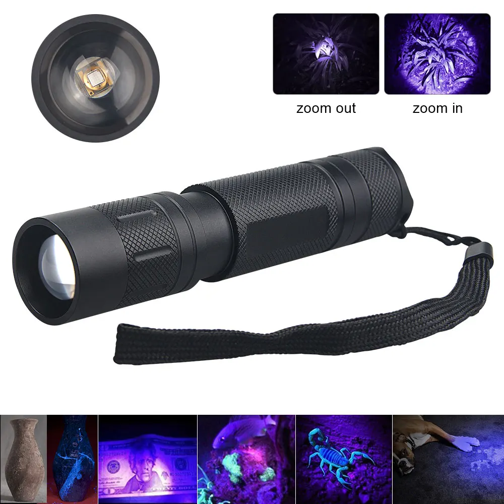 UV 395NM 395nm Blacklight Zoom Flashligh Ultraviolet Lamp Pet Stains Hunting Torch Money Detector Torch Detectors