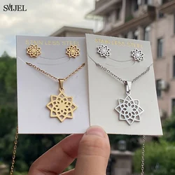 Aesthetic Flower of Life Mandala Necklace Pendant Sacred Geometry Flower Earrings Women Choker Fashion Jewelry Set Party Gifts