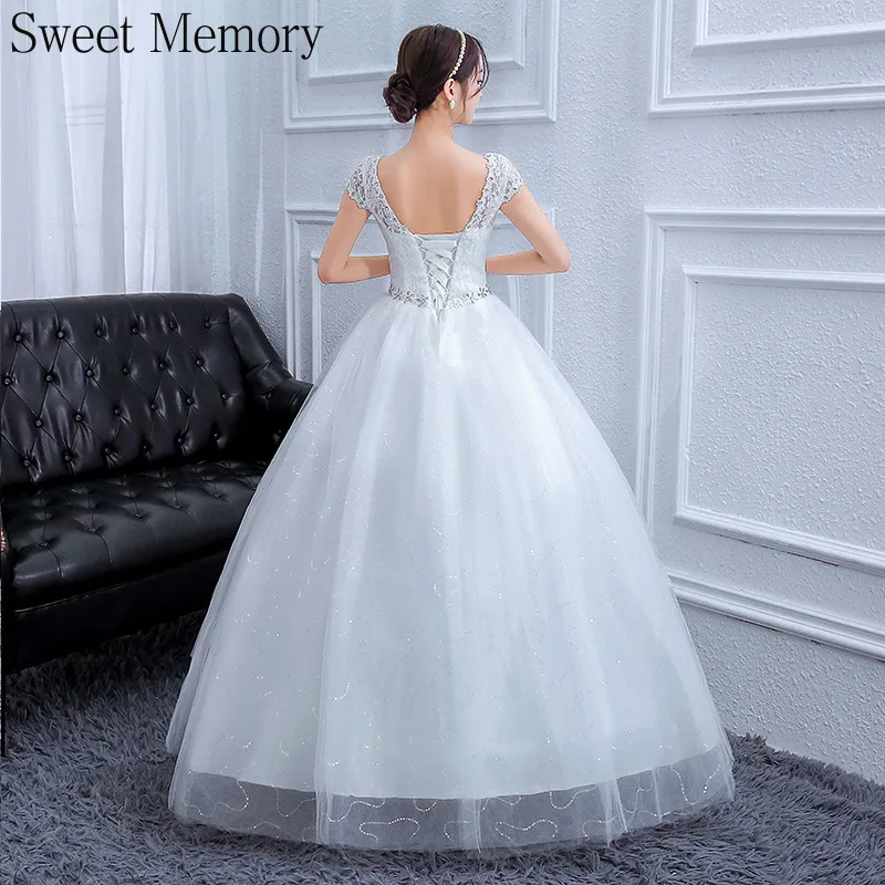 J2110 Sweet Memory Crystal Waist Plus Size Wedding Dresses White Lace Dress Simple Vestido De Noiva 2020 Robe Femme Hiver 2021