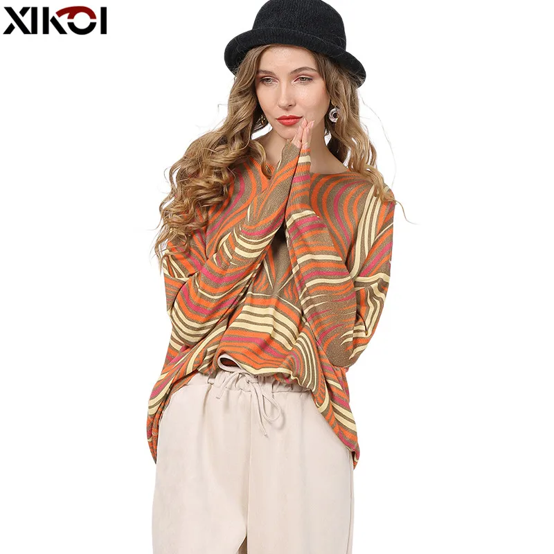 XIKOI Autumn Winter Sweater Women Oversized Pullovers Jumper Knitted Print Sweaters Warm Female Clothes Top Pull femme
