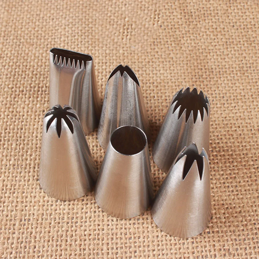 6Pcs/Set Stainless Steel Cupcake Cookie Nozzles Icing Piping Pastry Nozzle Tip Baking Fondant Decor Cake Decorating Tool