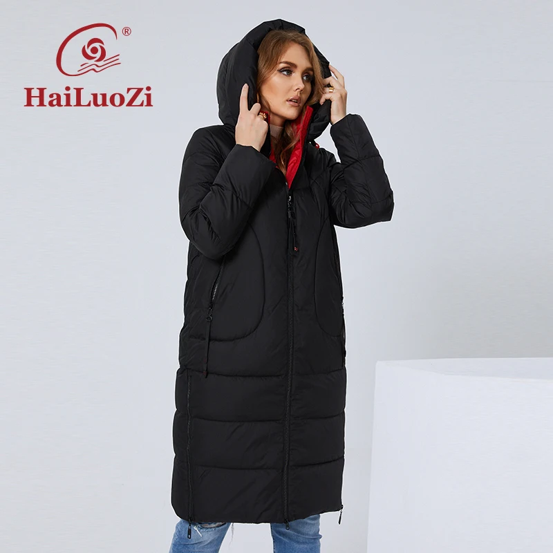 HaiLuoZi New Women Coat High Collar Plus Size Thick Women\'s Down Jacket Female 2022 Fashion Side Zipper L-5XL Elegant Parka 6079