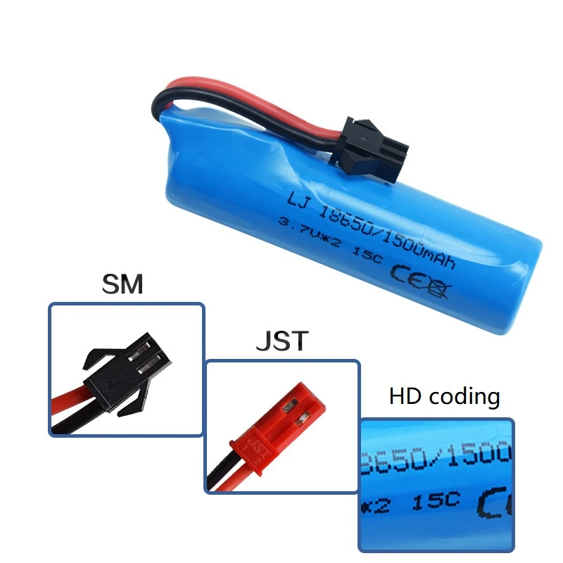 3.7V 1500mAh 18650 Battery For Rc Helicopter Airplanes Car Boat Gun Tank Toys Battery With charger 3.7v Li-ion battery JST