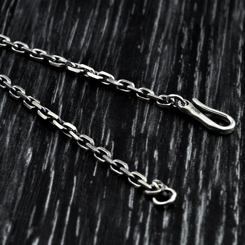 BOCAI ใหม่925เงินเครื่องประดับ,Retro Square Chain,อินเทรนด์สร้อยข้อมือผู้ชาย