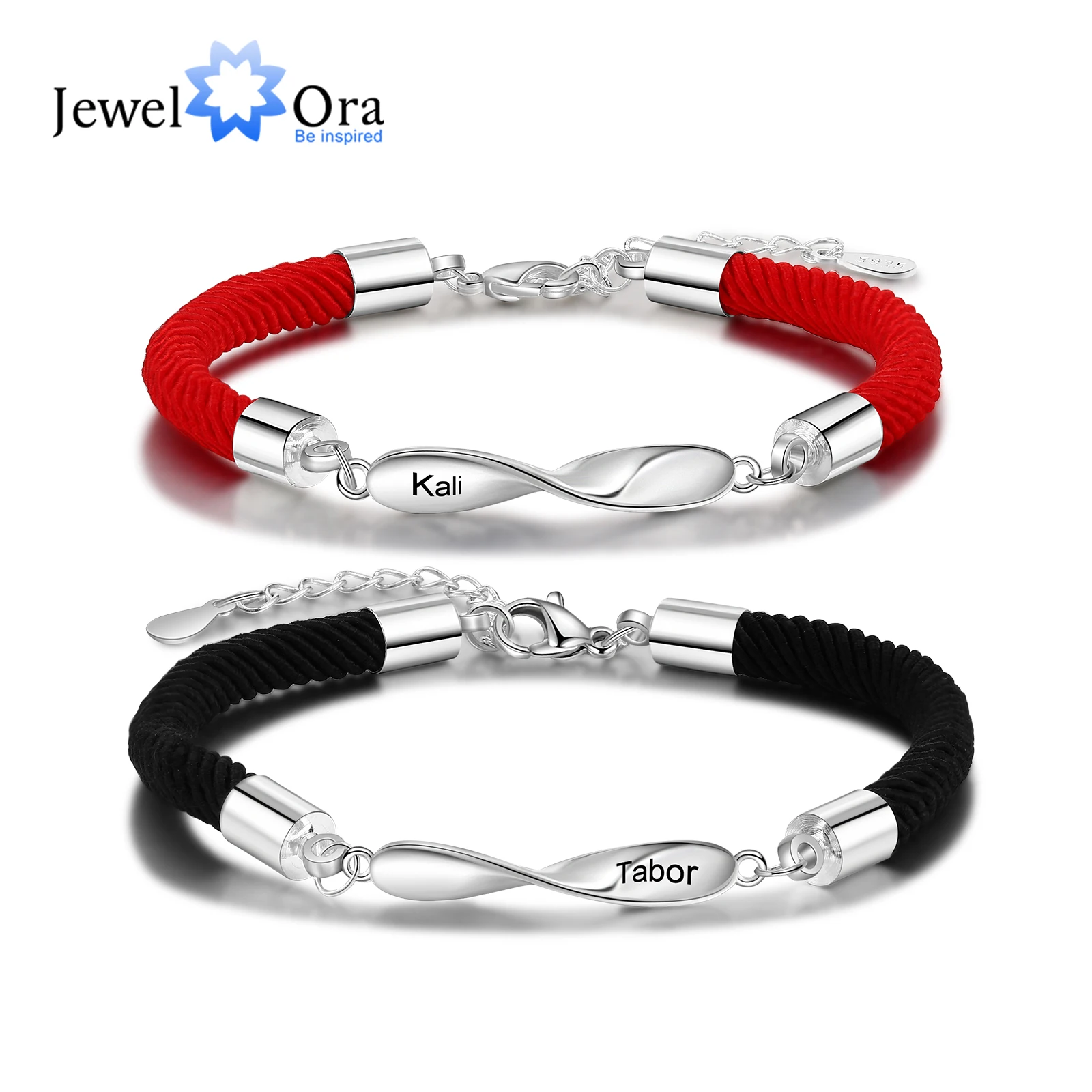 Pulseras personalizadas con nombre grabado para hombre y mujer, brazaletes de cuerda en color negro y rojo, símbolo de infinito, regalo de Navidad, 2 unids/set por juego