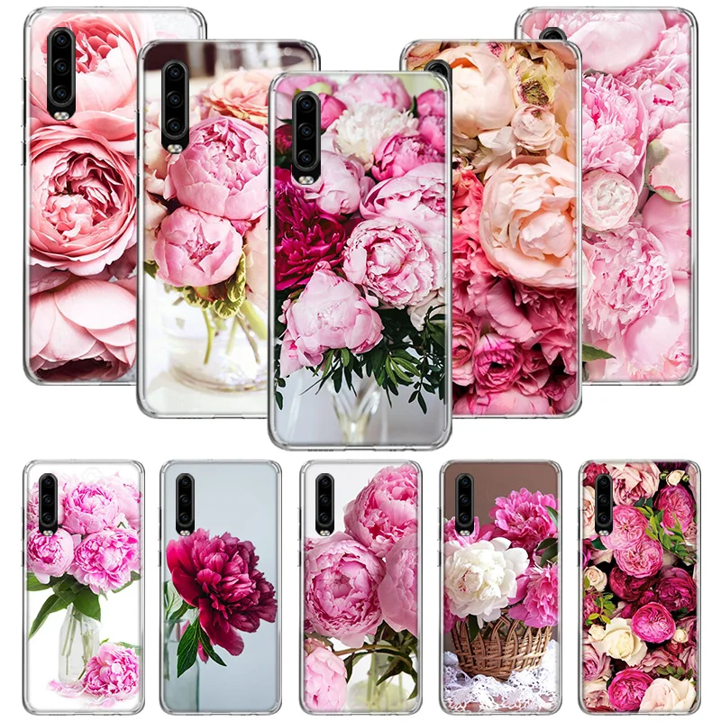 Elegant Pink Purple Peony Flower On the Vase Phone Case for Huawei P30 P20 P40 P50 P10 Mate 40 30 10 20 Lite Pro Silicone Soft