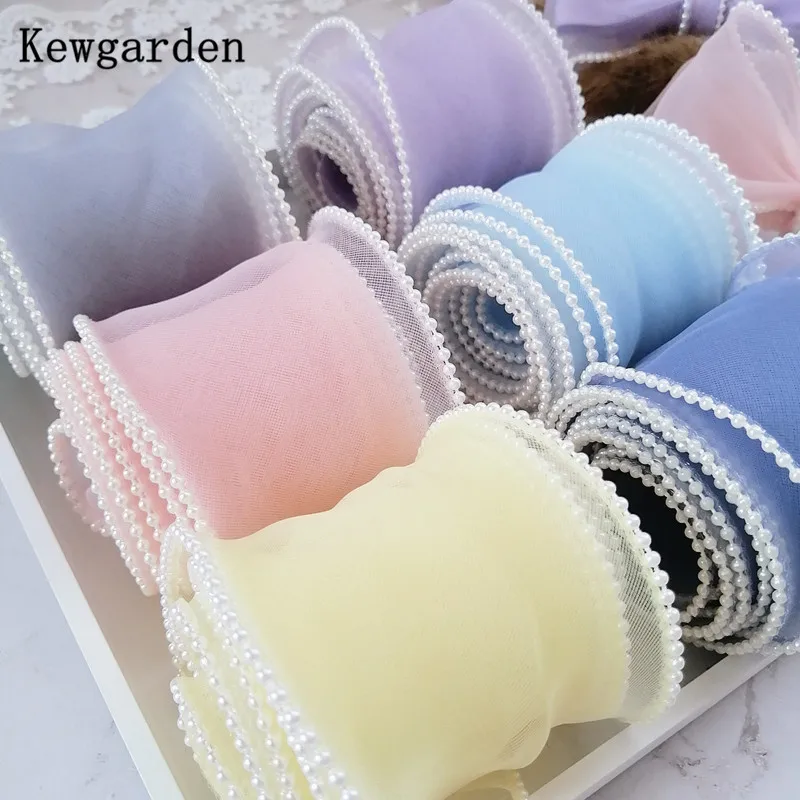 

Kewgarden 6cm Bead edge Organza Ribbon DIY Hair Bow Accessories Handmade Tape Packing Webbing Wholesale 25 Meters