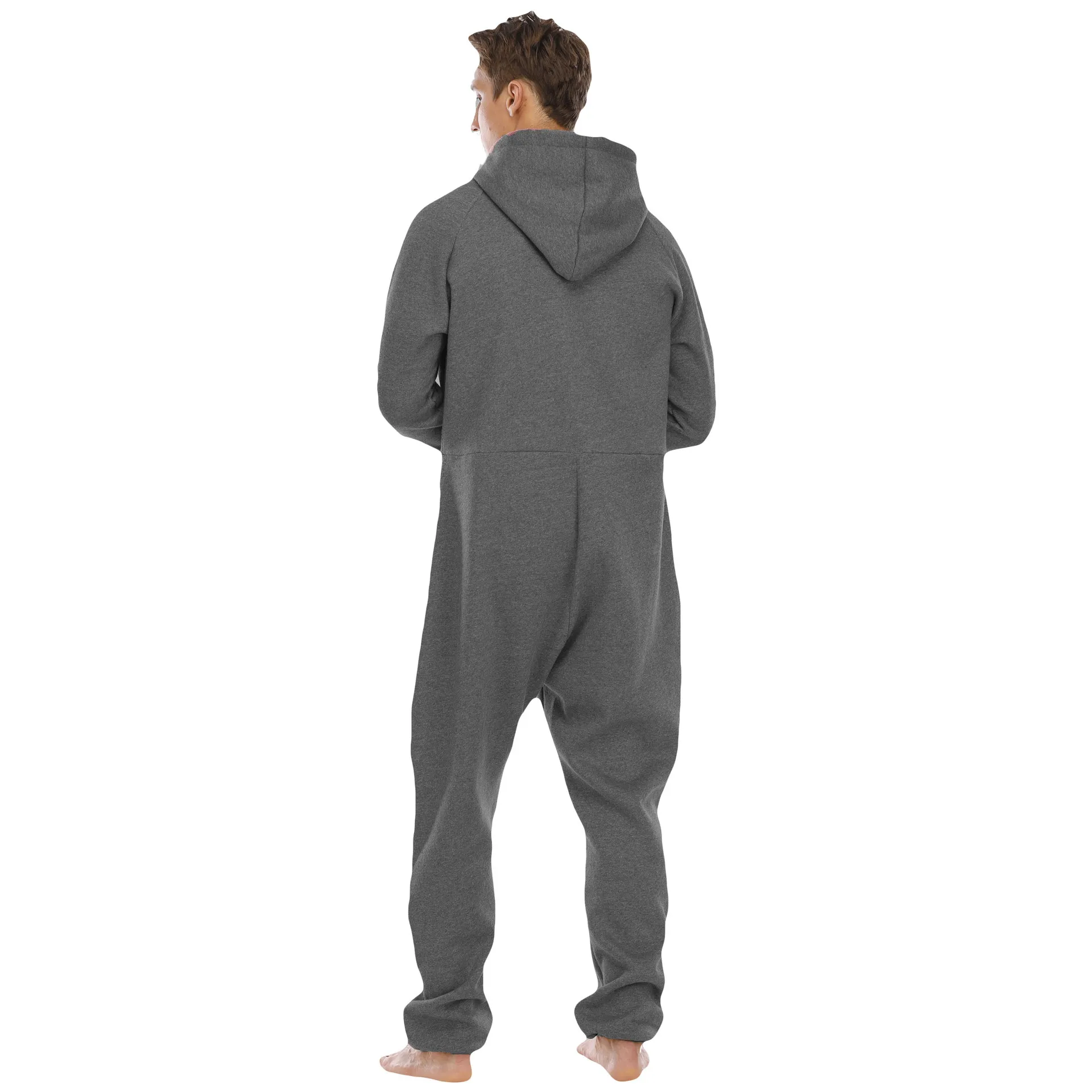 Solid Color Sleepwear Kigurumi Hooded Pajama Sets For Adult Men Pajamas Autumn Winter Warm Pyjamas Overall Suits