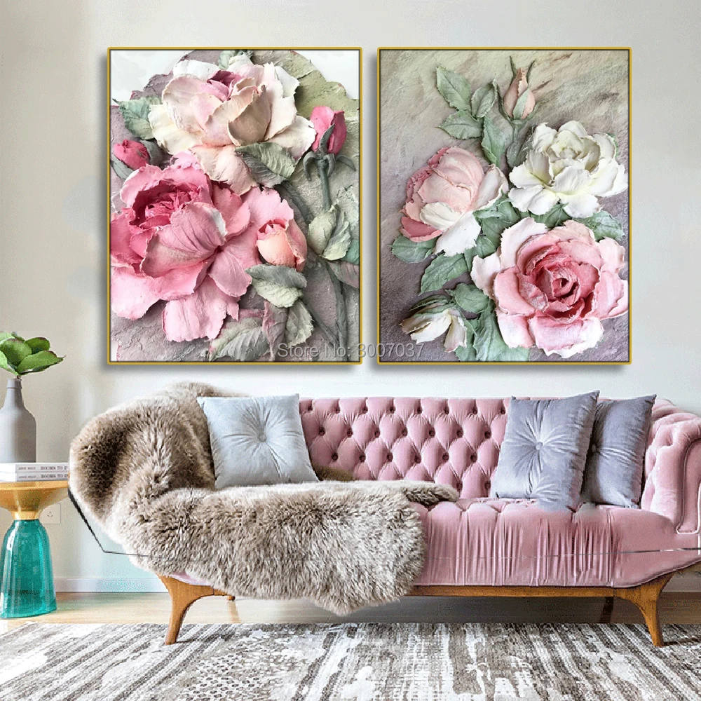 Hand Painted Artificial Thick Oil Flower Oil Painting Wall Art Handmade Modern Canvas Paintings Wall Oil Pictures For Home Decor