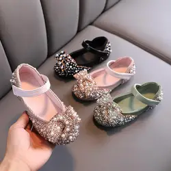 Zapatos de cuero con pajarita para niñas, vestido de fiesta de boda, zapatos de baile para adolescentes, Rosa, Verde, negro, nuevo